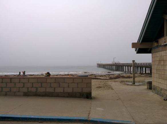 Cayucos pier. No sunshine yet, but the heat was found in the form of cinnamon candy!