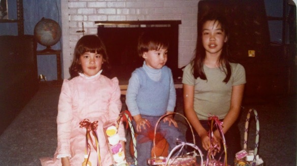 My older siblings with their Easter baskets, maybe 1979, since I'm not there. When I see childhood family Easter pictures, I taste cinnamon.