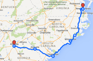 Map 13: Yorktown to Atlanta, August 11 to August 22