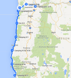 Map 2: Crescent City to Portland, April 28 - May 8