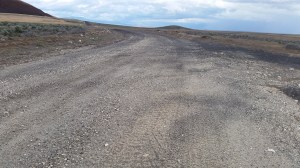 A transition from gravel to pavement, as promised by Mr. Scary.