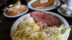 A typical large breakfast. I eat one of these, then mostly get by on trail mix and peanut butter the rest of the day.