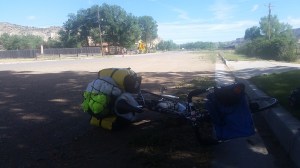 You can see the entrance to the KOA in the background. Not a great start to the day.